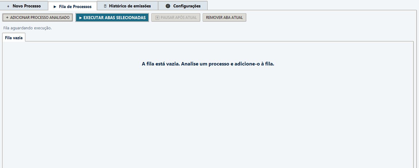 Fila de processos do NEXUS DCPOA